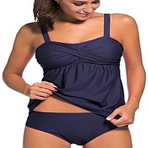Sold* Ruched Tankini Top Swimsuit Triangle Bottoms